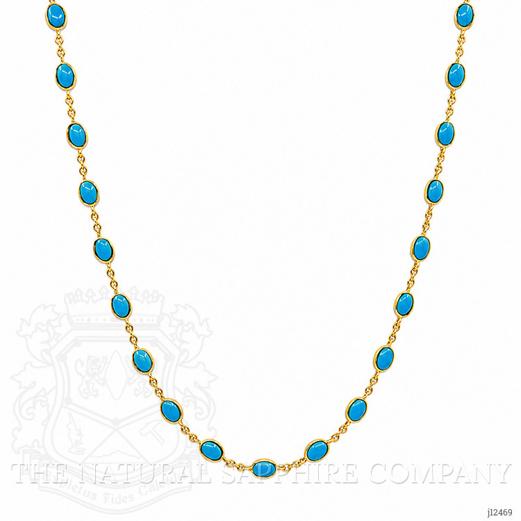 22.36 Ct. Blue Turquoise Bezel Necklace, 22K Gold Plated Silver