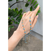 22.36 Ct. Blue Turquoise Bezel Necklace, 22K Gold Plated Silver Life Style