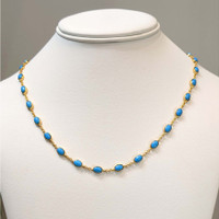 22.36 Ct. Blue Turquoise Bezel Necklace, 22K Gold Plated Silver Life Style