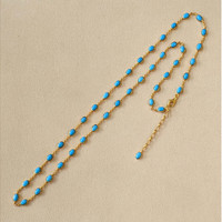 22.36 Ct. Blue Turquoise Bezel Necklace, 22K Gold Plated Silver Life Style