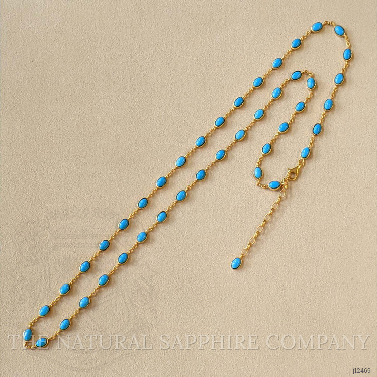 22.36 Ct. Blue Turquoise Bezel Necklace, 22K Gold Plated Silver