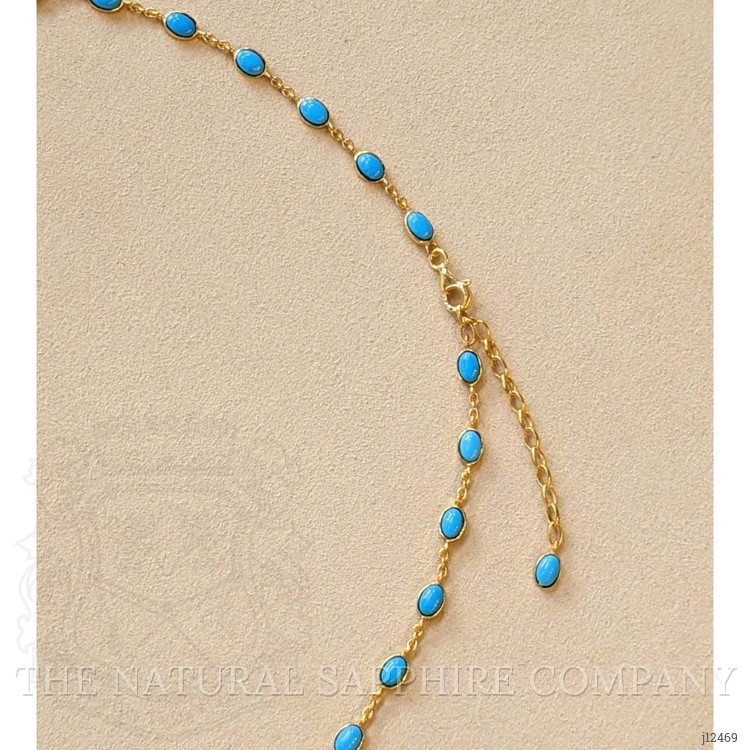 22.36 Ct. Blue Turquoise Bezel Necklace, 22K Gold Plated Silver