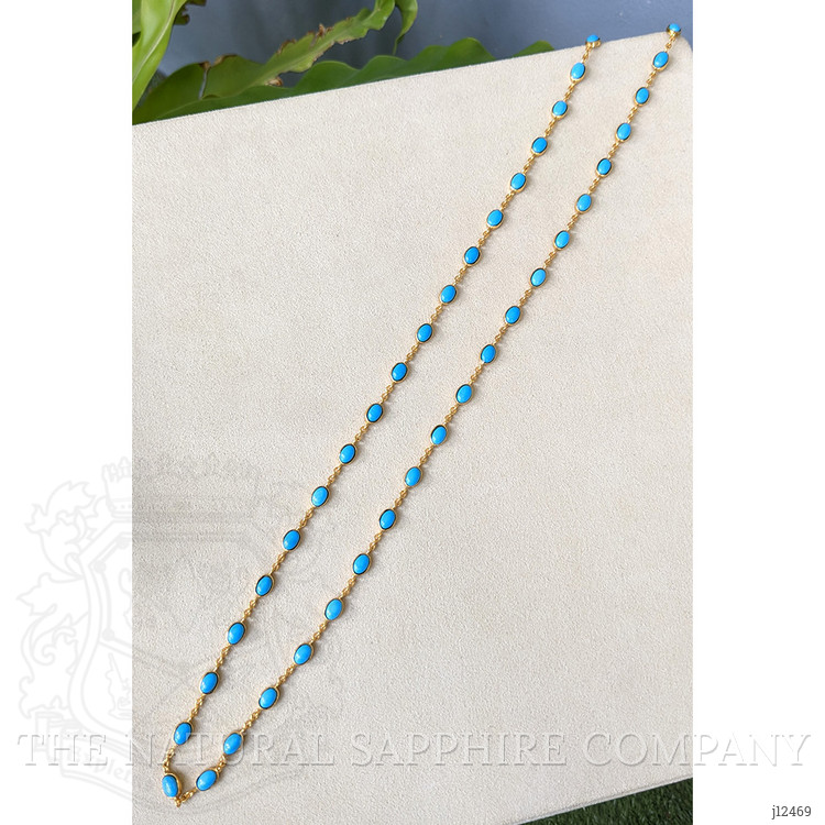 22.36 Ct. Blue Turquoise Bezel Necklace, 22K Gold Plated Silver