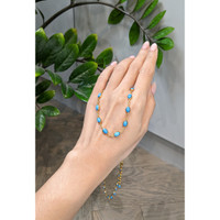 22.36 Ct. Blue Turquoise Bezel Necklace, 22K Gold Plated Silver Life Style