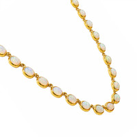 49.50 Ct. Multi Color Opal Bezel Necklace, 22K Gold Plated Silver Image
