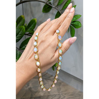 49.50 Ct. Multi Color Opal Bezel Necklace, 22K Gold Plated Silver Life Style