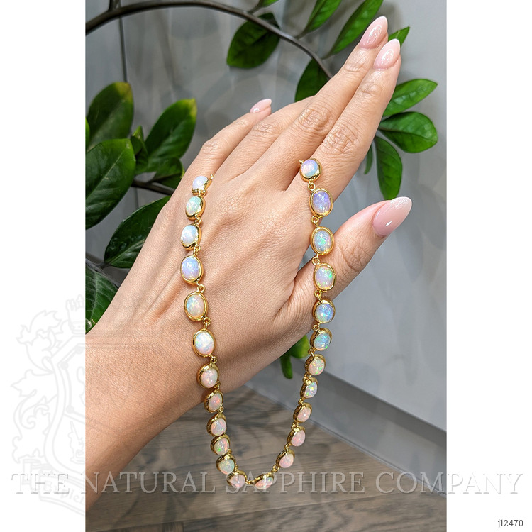 49.50 Ct. Multi Color Opal Bezel Necklace, 22K Gold Plated Silver