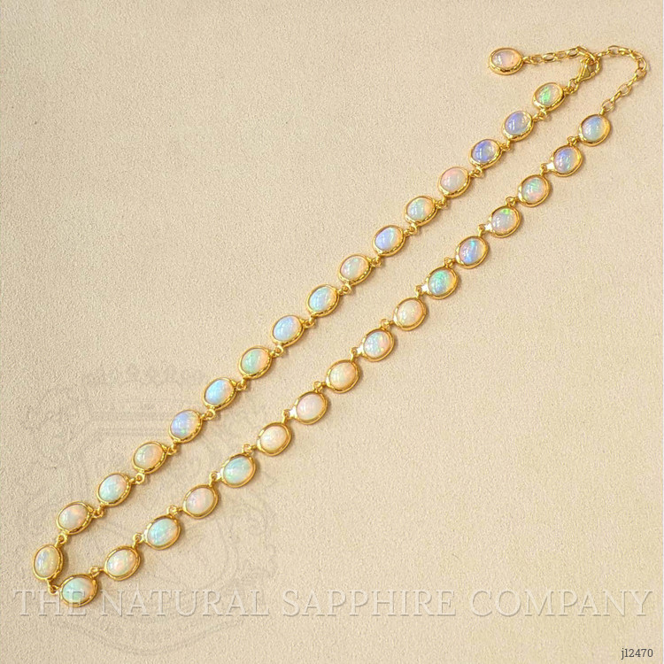 49.50 Ct. Multi Color Opal Bezel Necklace, 22K Gold Plated Silver