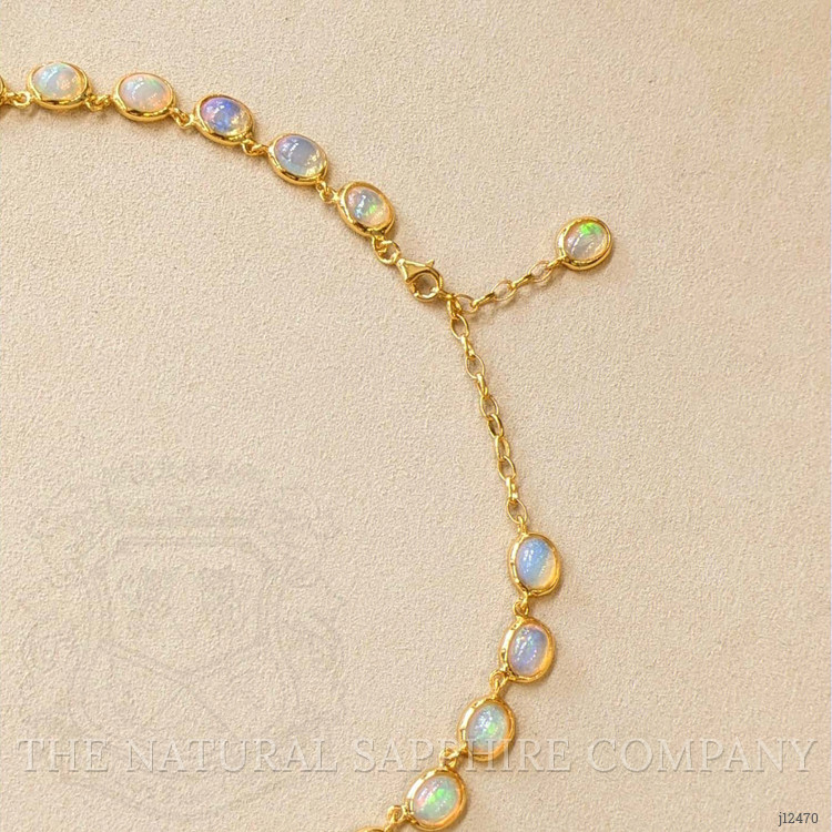 49.50 Ct. Multi Color Opal Bezel Necklace, 22K Gold Plated Silver