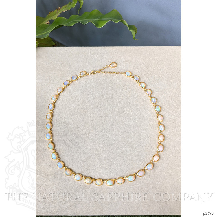 49.50 Ct. Multi Color Opal Bezel Necklace, 22K Gold Plated Silver