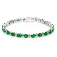 7.63 Ct.Tw.Total Carat Weight Emerald and Natural Diamond Tennis/Line Bracelet, Platinum 600 Video