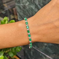 7.63 Ct.Tw.Total Carat Weight Emerald and Natural Diamond Tennis/Line Bracelet, Platinum 600 Life Style