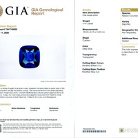 4.47 Ct. Blue Sapphire and Natural Diamond Three Stone Ring, 18K White Gold Scan Report