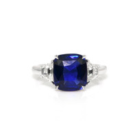 4.47 Ct. Blue Sapphire and Natural Diamond Three Stone Ring, 18K White Gold Video