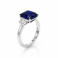 4.47 Ct. Blue Sapphire and Natural Diamond Three Stone Ring, 18K White Gold Image