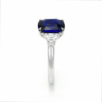 4.47 Ct. Blue Sapphire and Natural Diamond Three Stone Ring, 18K White Gold Image