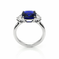 4.47 Ct. Blue Sapphire and Natural Diamond Three Stone Ring, 18K White Gold Image