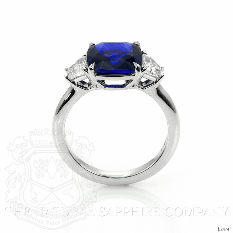 4.47 Ct. Blue Sapphire and Natural Diamond Three Stone Ring, 18K White Gold