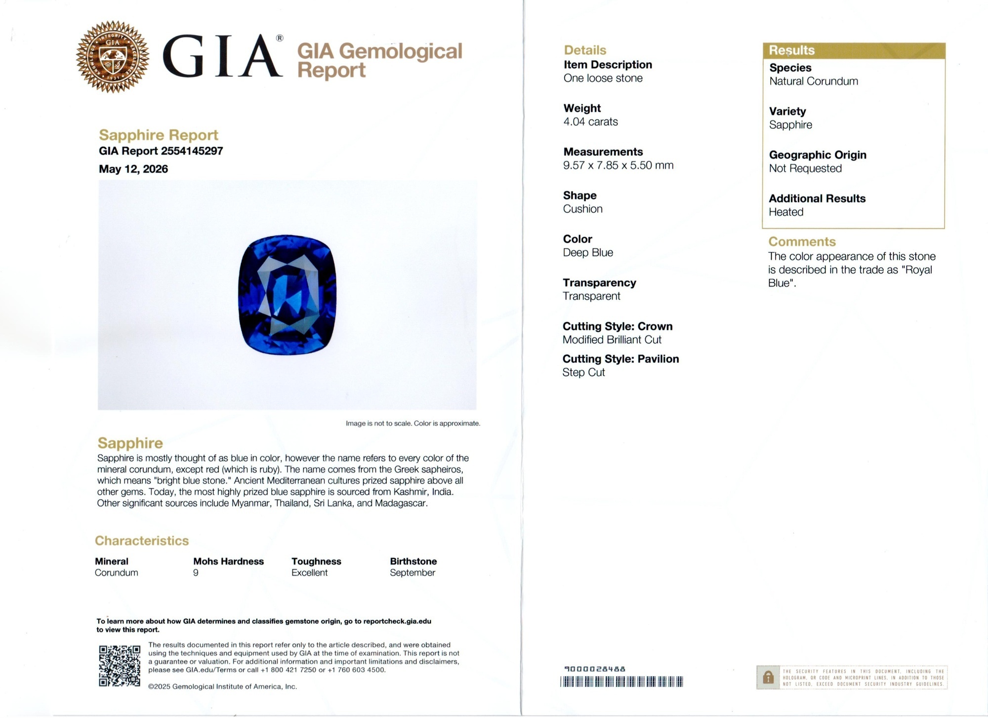 4.04 Ct. Blue Sapphire and Natural Diamond Three Stone Ring, 18K White Gold