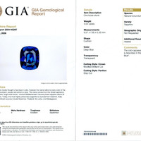 4.04 Ct. Blue Sapphire and Natural Diamond Three Stone Ring, 18K White Gold Scan Report
