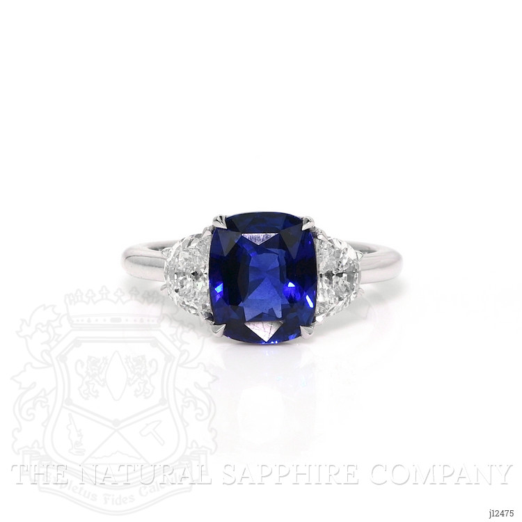4.04 Ct. Blue Sapphire and Natural Diamond Three Stone Ring, 18K White Gold
