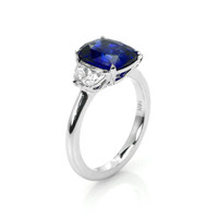 4.04 Ct. Blue Sapphire and Natural Diamond Three Stone Ring, 18K White Gold Image
