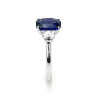 4.04 Ct. Blue Sapphire and Natural Diamond Three Stone Ring, 18K White Gold Image