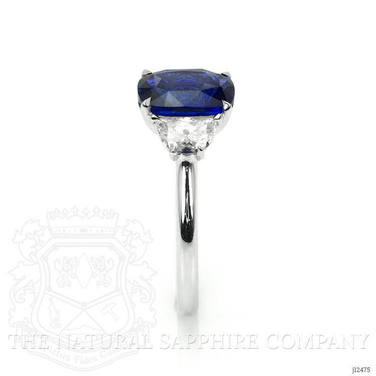 4.04 Ct. Blue Sapphire and Natural Diamond Three Stone Ring, 18K White Gold