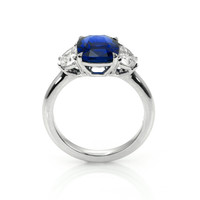 4.04 Ct. Blue Sapphire and Natural Diamond Three Stone Ring, 18K White Gold Image