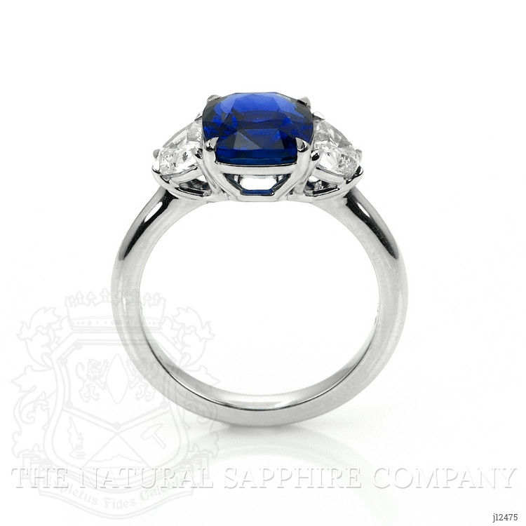 4.04 Ct. Blue Sapphire and Natural Diamond Three Stone Ring, 18K White Gold