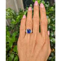 4.04 Ct. Blue Sapphire and Natural Diamond Three Stone Ring, 18K White Gold Life Style