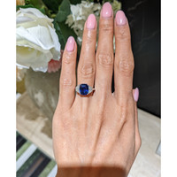 4.04 Ct. Blue Sapphire and Natural Diamond Three Stone Ring, 18K White Gold Life Style