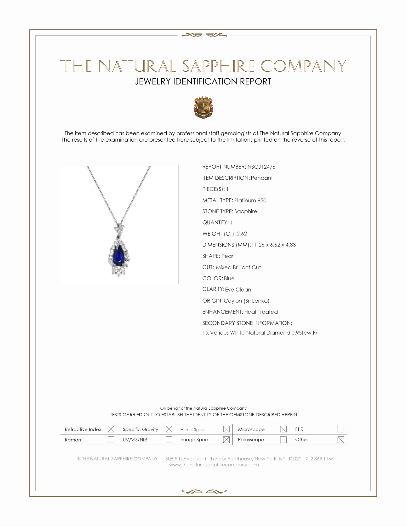 2.62 Ct. Blue Sapphire and Natural Diamond Halo Pendant, Platinum 950