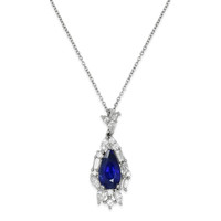 2.62 Ct. Blue Sapphire and Natural Diamond Halo Pendant, Platinum 950 Video