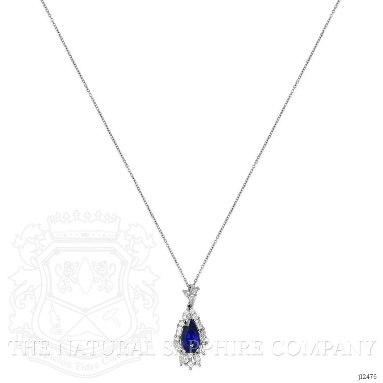 2.62 Ct. Blue Sapphire and Natural Diamond Halo Pendant, Platinum 950