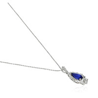 2.62 Ct. Blue Sapphire and Natural Diamond Halo Pendant, Platinum 950 Image
