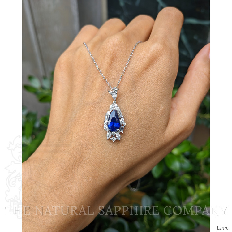 2.62 Ct. Blue Sapphire and Natural Diamond Halo Pendant, Platinum 950