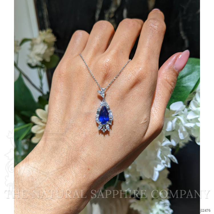 2.62 Ct. Blue Sapphire and Natural Diamond Halo Pendant, Platinum 950