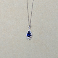 2.62 Ct. Blue Sapphire and Natural Diamond Halo Pendant, Platinum 950 Life Style