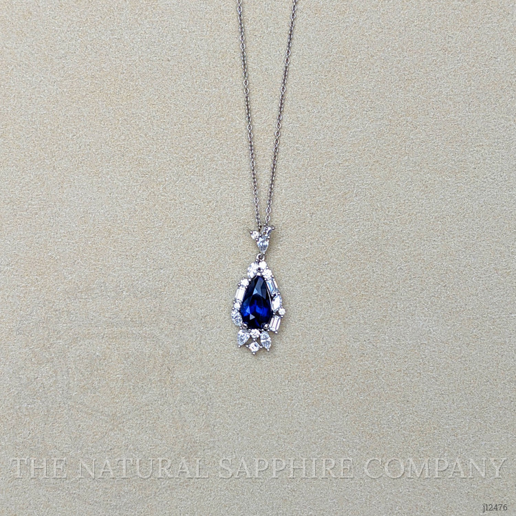 2.62 Ct. Blue Sapphire and Natural Diamond Halo Pendant, Platinum 950