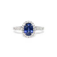 2.06 Ct. Blue Sapphire and Natural Diamond Pave Ring, 18K White Gold Video