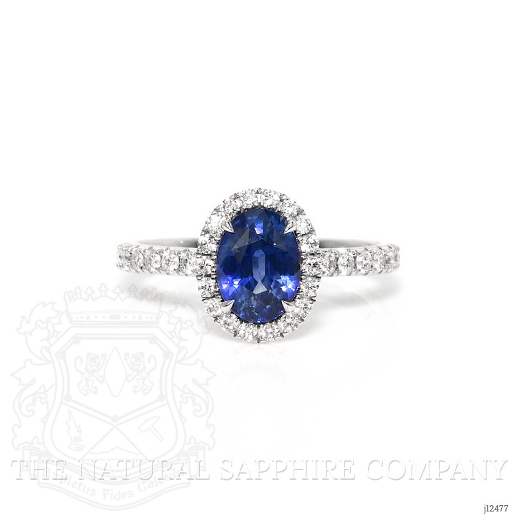 2.06 Ct. Blue Sapphire and Natural Diamond Pave Ring, 18K White Gold