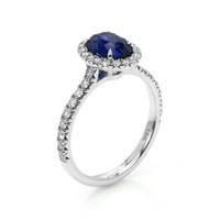 2.06 Ct. Blue Sapphire and Natural Diamond Pave Ring, 18K White Gold Image