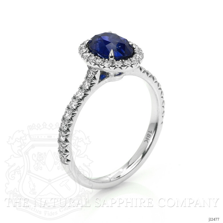 2.06 Ct. Blue Sapphire and Natural Diamond Pave Ring, 18K White Gold