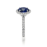 2.06 Ct. Blue Sapphire and Natural Diamond Pave Ring, 18K White Gold Image