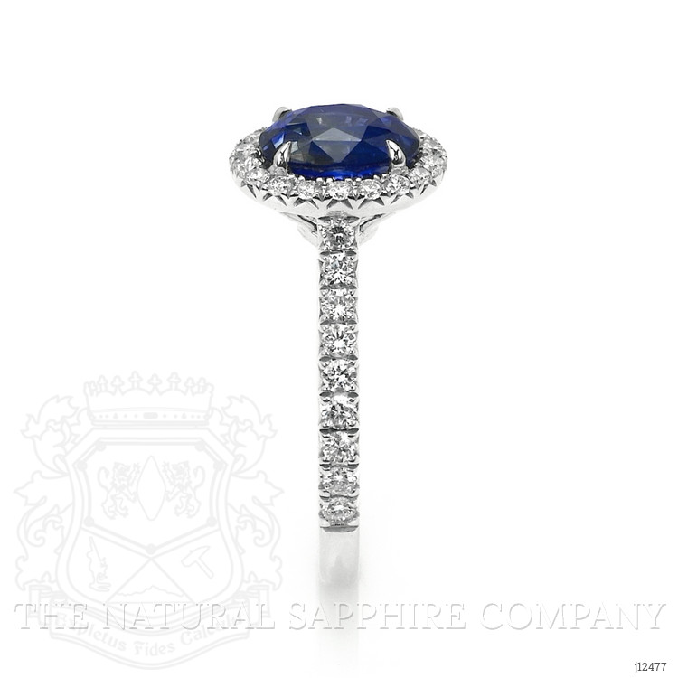 2.06 Ct. Blue Sapphire and Natural Diamond Pave Ring, 18K White Gold