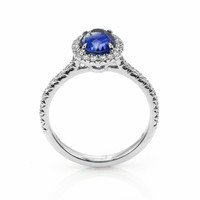 2.06 Ct. Blue Sapphire and Natural Diamond Pave Ring, 18K White Gold Image