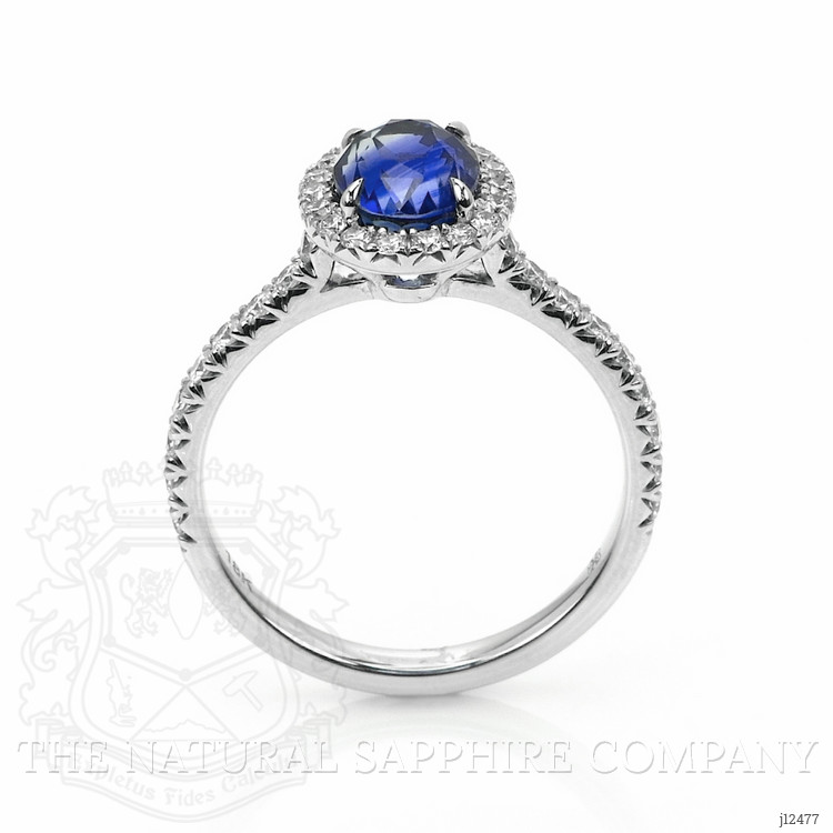 2.06 Ct. Blue Sapphire and Natural Diamond Pave Ring, 18K White Gold