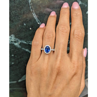 2.06 Ct. Blue Sapphire and Natural Diamond Pave Ring, 18K White Gold Life Style