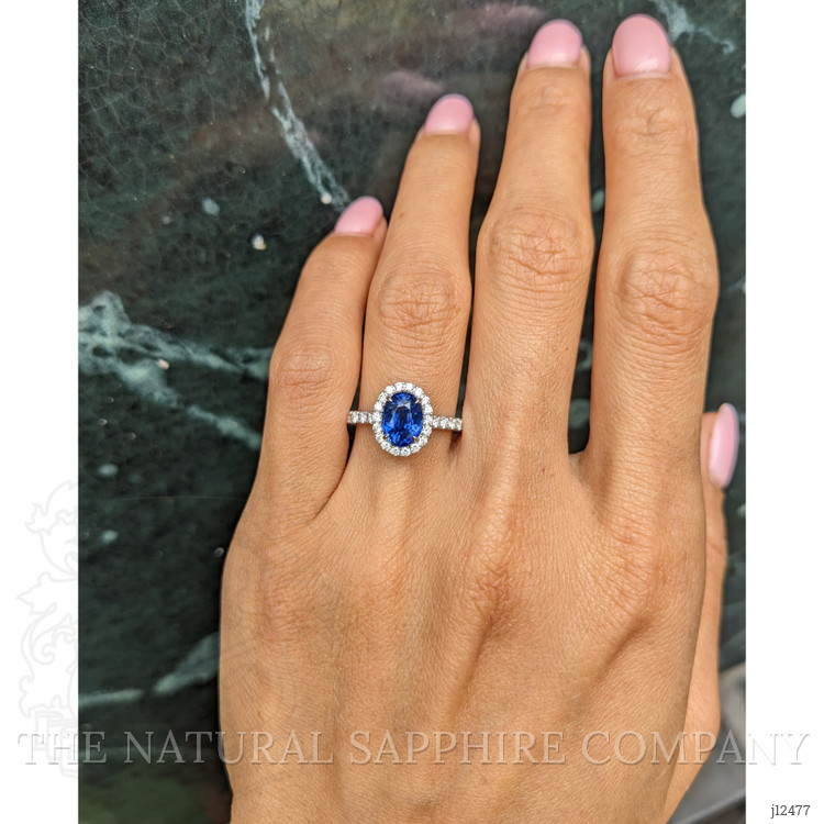 2.06 Ct. Blue Sapphire and Natural Diamond Pave Ring, 18K White Gold